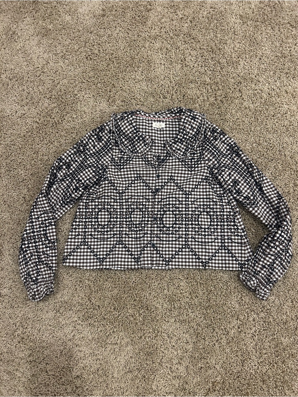 Anthropology Gingham Embroidered Cropped shirt - Black & White